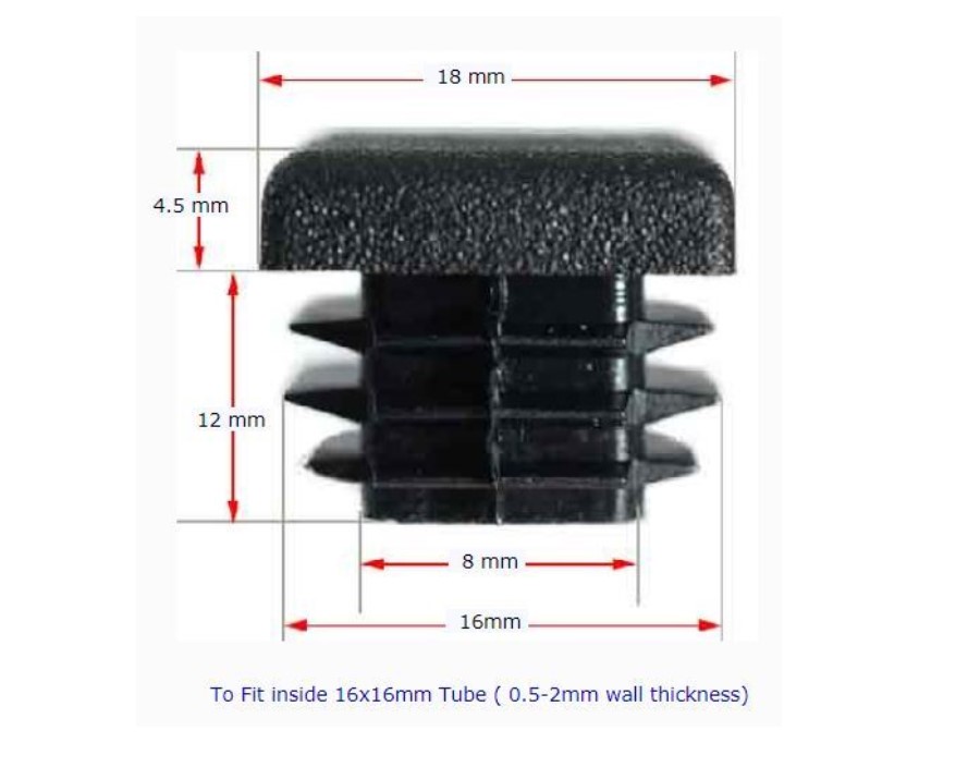 Plastic square cap 18x18mm (1.5-3mm wall thickness)