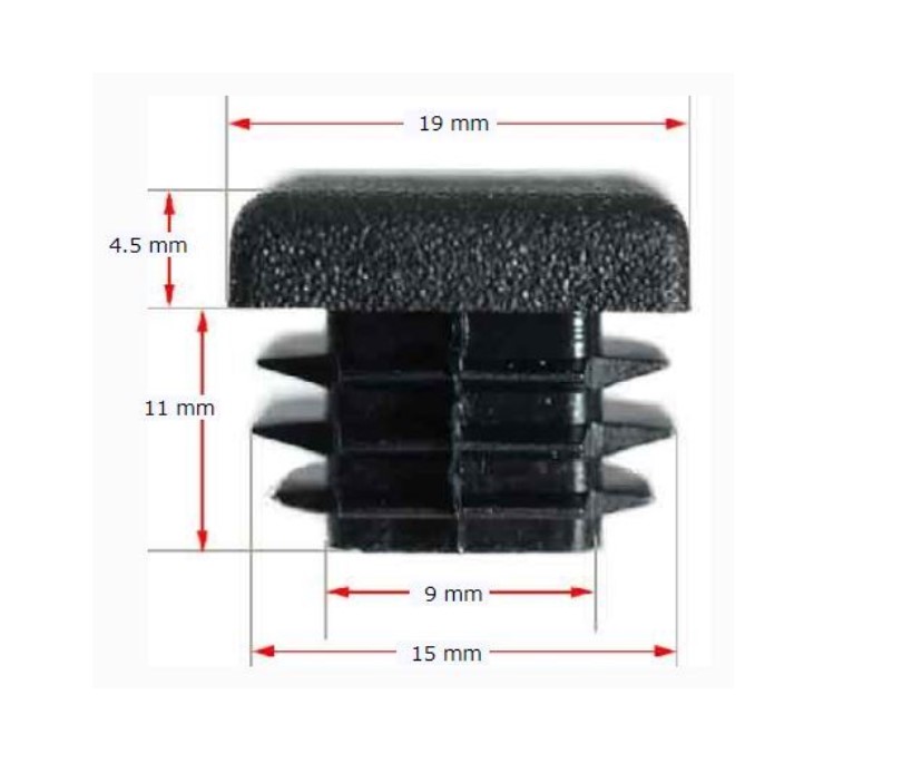 Plastic square cap 19x19mm (1.2-2.9mm wall thickness)