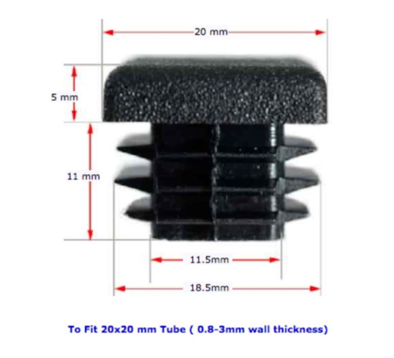 Plastic square cap 20x20mm (0.8-3mm wall thickness)