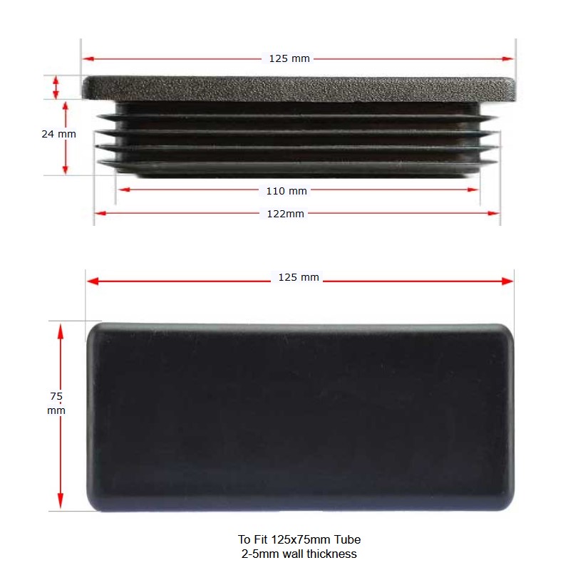 Plastic Rectangular Cap 125x75mm (2-5mm)