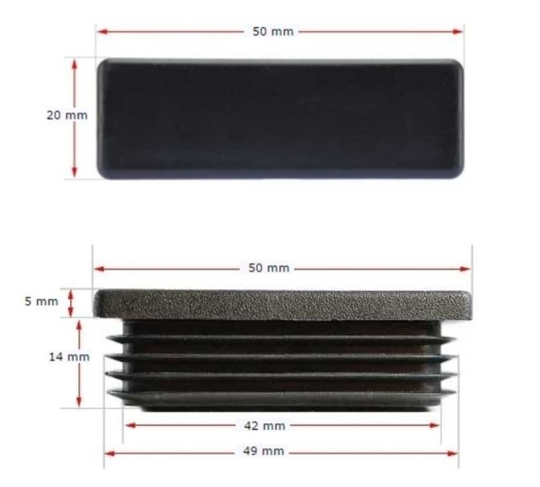 Plastic Rectangular Cap 50x20mm (1-3mm)