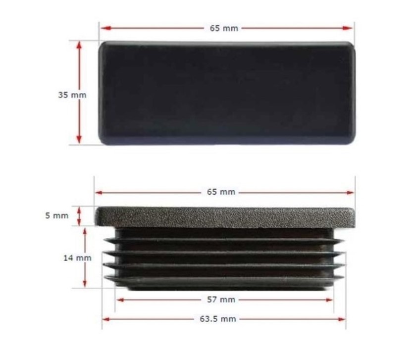 Plastic Rectangular Cap 65x35mm (1-3mm) 