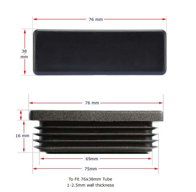 Plastic Rectangular Cap 76x38mm (1-2.5mm)