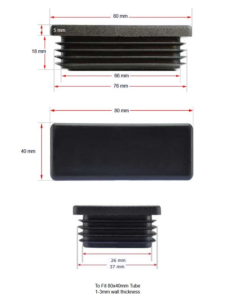 Plastic Rectangular Cap 80x40mm (1-3mm)