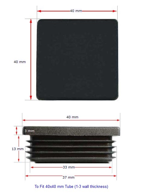 Plastic square cap 40x40mm (1-3mm wall thickness)