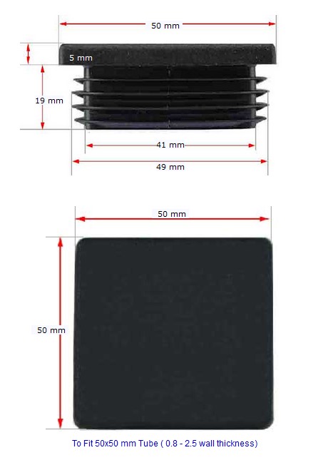 Plastic square post end cap 50x50mm (0.8-2.5mm wall thickness)