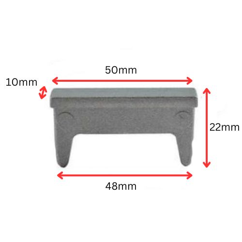 Aluminium Rectangular End Cap tube insert for tube 50x10mm (1.2mm wall thickness)