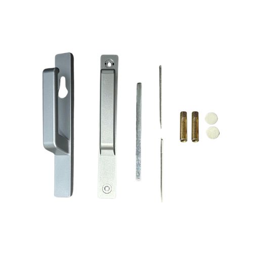 Insert Mortice Lock Handle Set - Euro, L Shaped - Aluminium in Silver - Pair