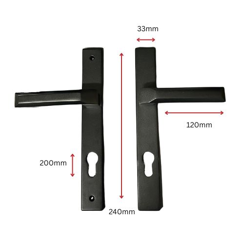 Insert Mortice Lock Handle Set - Euro, L Shaped - Aluminium in Matt Black - Pair