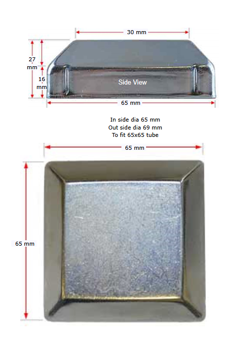 Steel Galvabond Post End Cap for Tube 65x65mm 