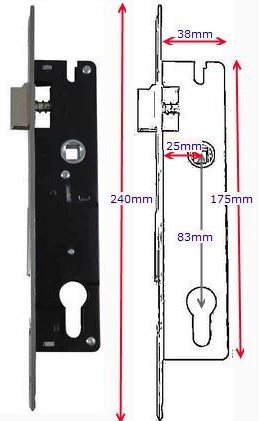 Swing Gate Mortise lock Euro Cylinder 25mm Backset in Chrome Face