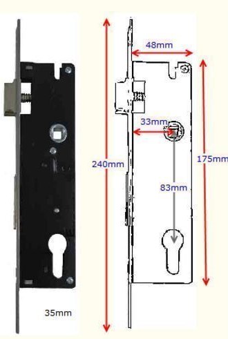 Swing Gate Mortise lock Euro Cylinder 35mm Backset in Chrome Face