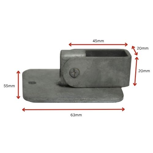 Steel Fence Rail Bracket, 25x25mm Tube, Double Lug, 2 Hole - Adjustable