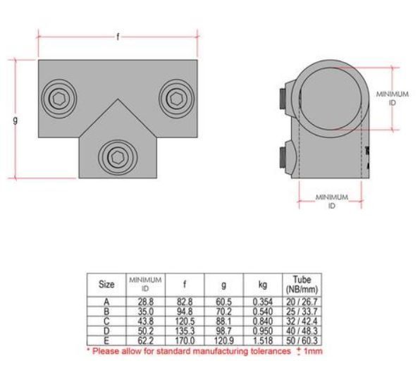 Kwikclamp 104 Series 25NB  Long Tee, Heavy duty "T" Galvanised Connector fittings