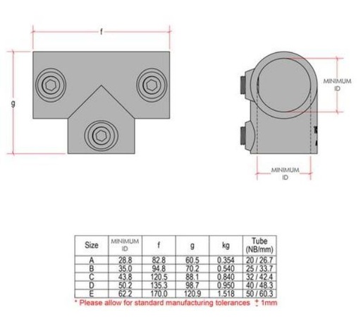 Kwikclamp 119 D48 series 2 way Cross, fit 40NB pipe (48mm)
