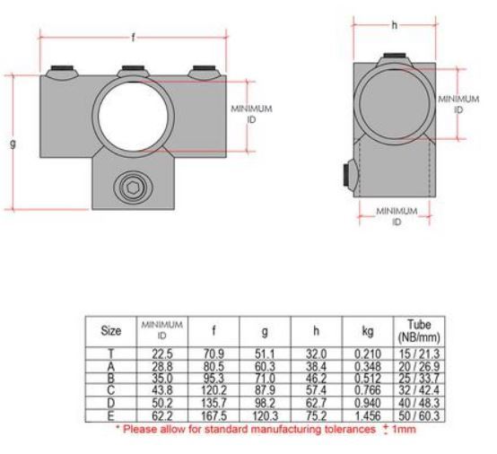 Kwikclamp 176 D48  series side outlet tee, fit 40NB pipe (48mm)