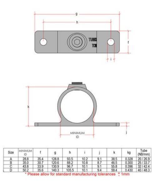 Kwikclamp 198 D48 series double fixing bracket, fit 40NB pipe (48mm)