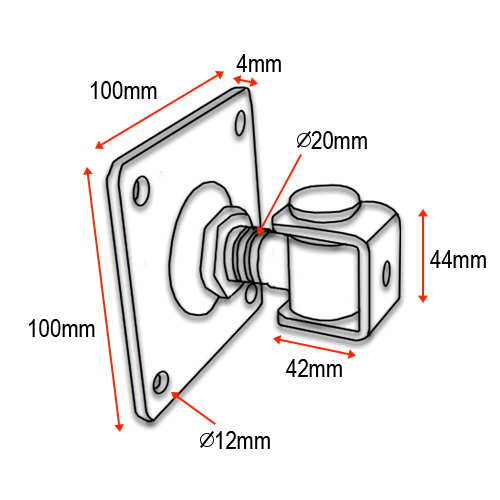 Adjustable Swing gate Hinge with Fixing Plate - 20mm neck 100X100 PLATE- pair