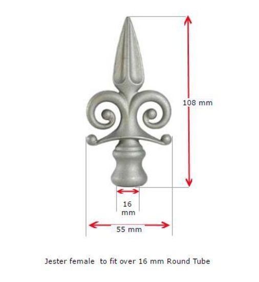 Aluminium Spear Top Jester female for Round Tube size 16mm 