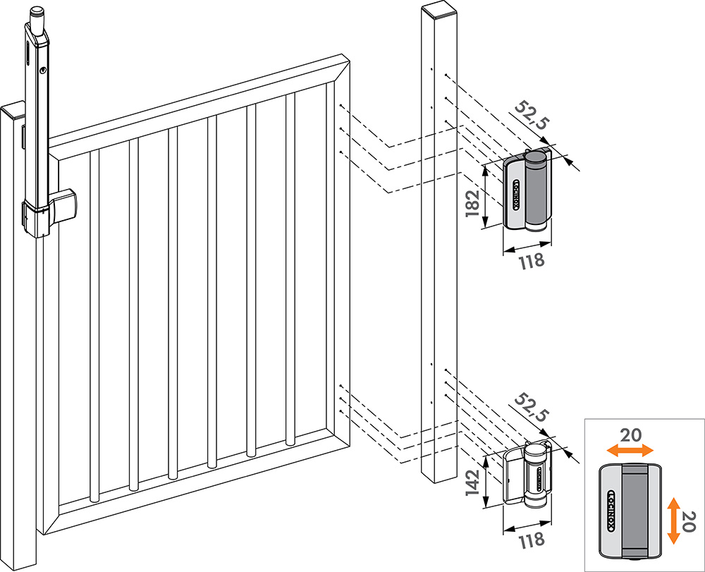 Caracal Hydraulic 180 gate closer and spring hinge - Locinox