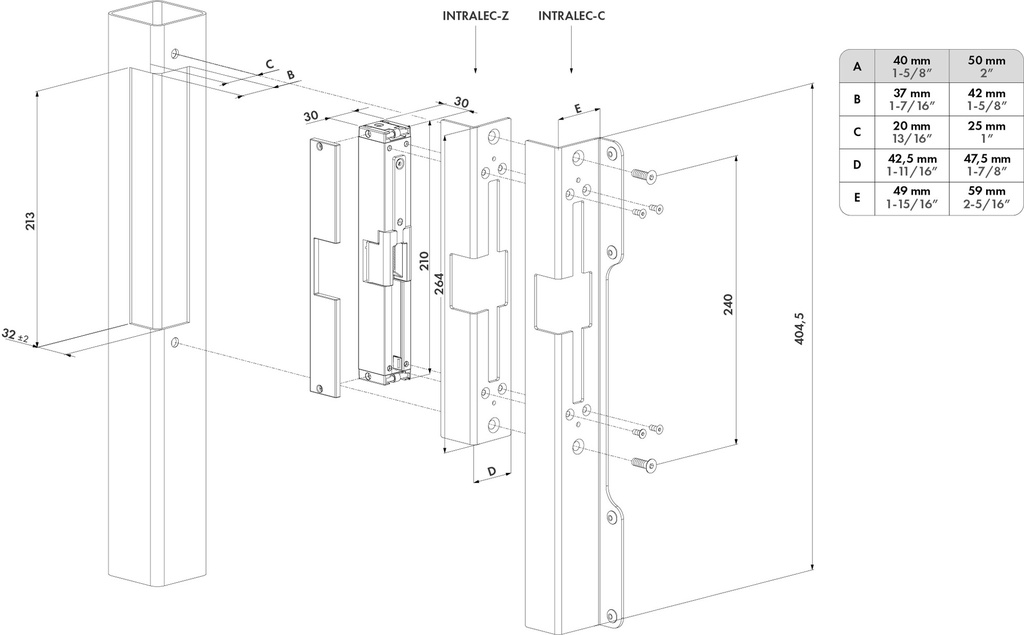 Locinox Built in  ELECTRIC STRIKE FOR FORTY, Fifty & Sixty LOCK Gate frame 50mm - Fail Close