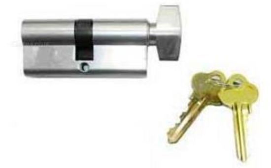 Euro Key Barrel, 70mm Full Cylinder, Keyed Different with Turn Snib - Bright Chrome