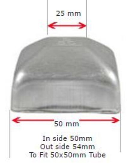 Aluminium Cap Square for tube size 50x50mm