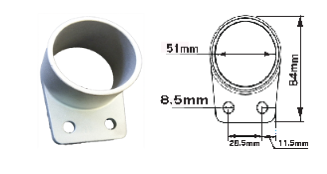 Aluminium Fence Rail Bracket, 50mm Round Tube, Single Lug, 2 Hole