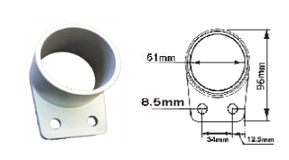 Aluminium Fence Rail Bracket, 60mm Round Tube, Single Lug, 2 Hole