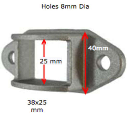 Aluminium Fence Rail Bracket, 38x25mm Tall Tube, Double Lug, 2 Hole