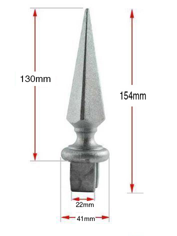 Aluminium Spear Top Fence/Picket Pyramid male 25mm square