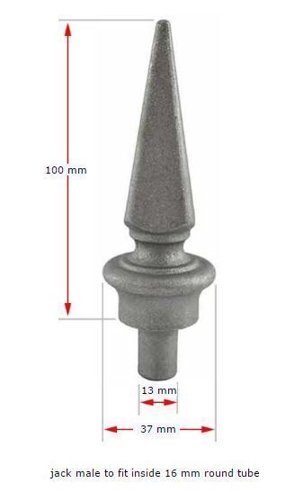 Aluminium Spear Top for Fencing Jack male for tube size 16 mm