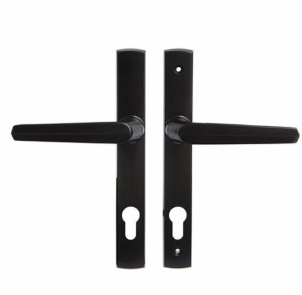 Insert Mortice Lock Handle Set - Euro, L Shaped - Aluminium in Matt Black - Pair