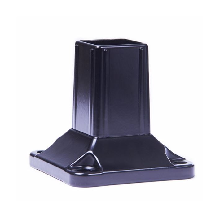 Square Aluminium Base Post Insert: 50x50mm Post, 100x100x10mm Base, 4 Holes - Black