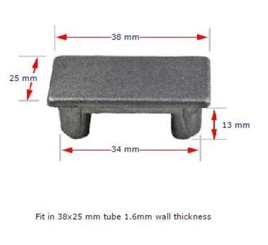Aluminium rectangular cap 38x25mm (1.6mm wall)