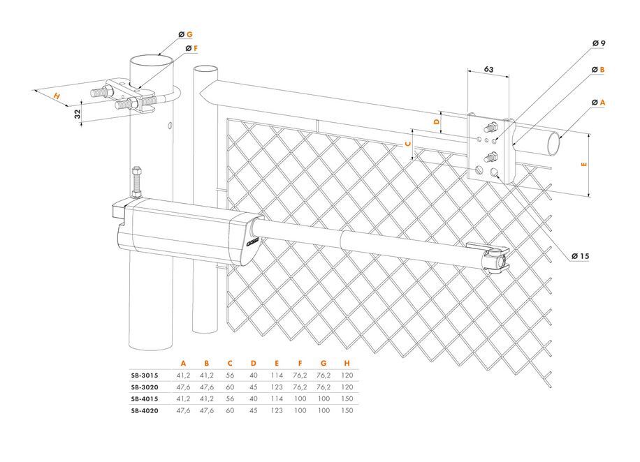 Chain link bracket Round application for Samson gate closer 3" Post x 1-5/8" gate