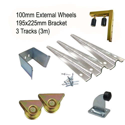DIY Sliding Gate Kit - 100mm External Wheels x Large Bracket x 3 Tracks