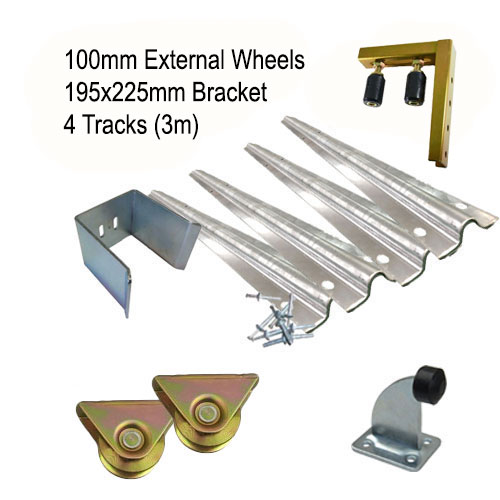 DIY Sliding Gate Kit - 100mm External Wheels x Large Bracket x 4 Tracks