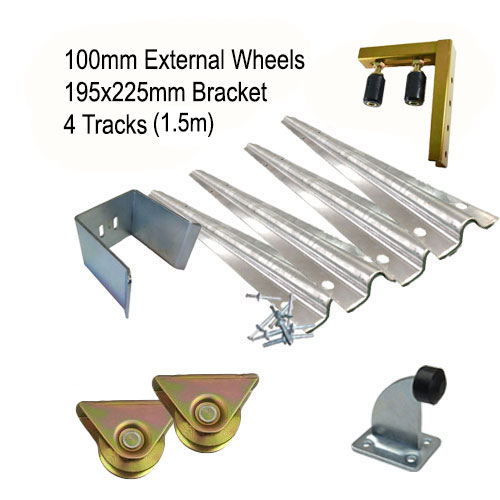 DIY Sliding Gate Kit - 100mm External Wheels x Large Bracket x 4 Tracks(1.5m)