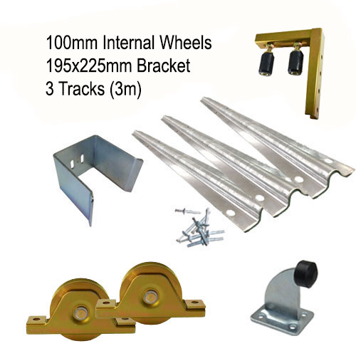 DIY Sliding Gate Kit - 100mm Internal Wheels x Large Bracket x 3 Tracks