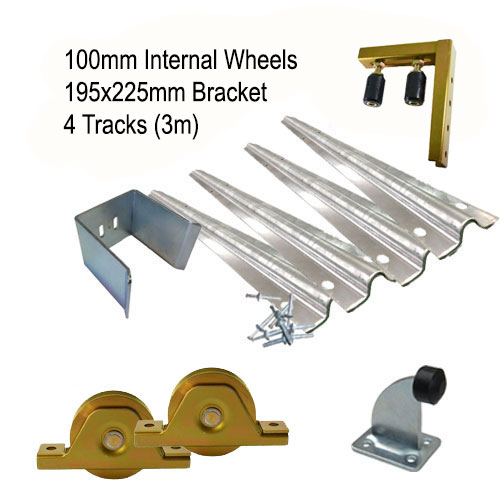 DIY Sliding Gate Kit - 100mm Internal Wheels x Large Bracket x 4 Tracks
