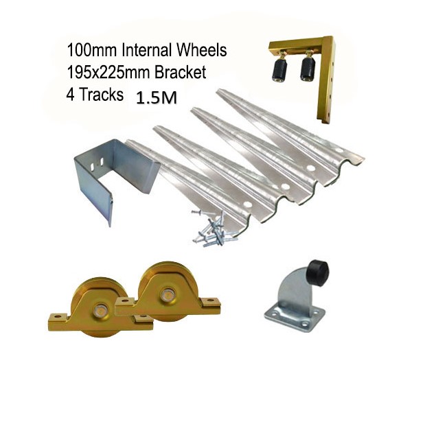 DIY Sliding Gate Kit - 100mm Internal Wheels x Large Bracket x 4 Tracks(1.5M)
