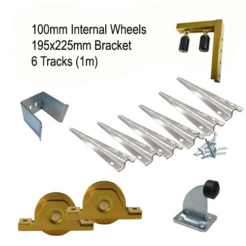DIY Sliding Gate Kit - 100mm Internal Wheels x Large Bracket x 6 Tracks (1m)