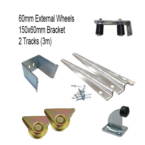 DIY Sliding Gate Kit - 60mm External Wheels x Small Bracket x 2 Tracks