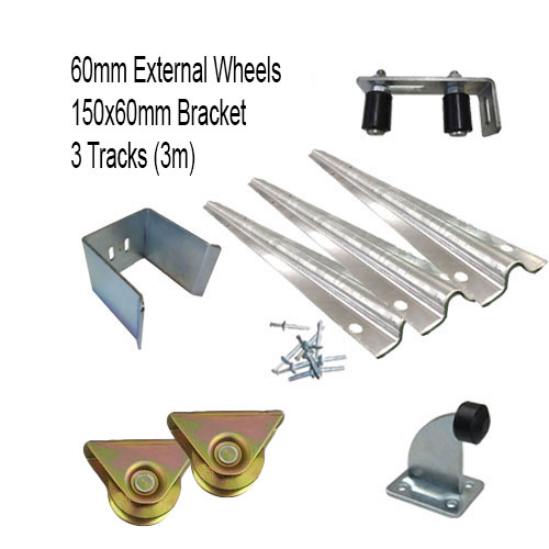 DIY Sliding Gate Kit - 60mm External Wheels x Small Bracket x 3 Tracks