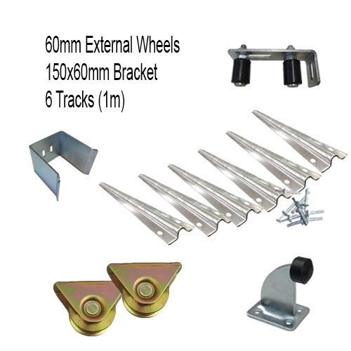 DIY Sliding Gate Kit - 60mm External Wheels x Small Bracket x 6 Tracks (1m)