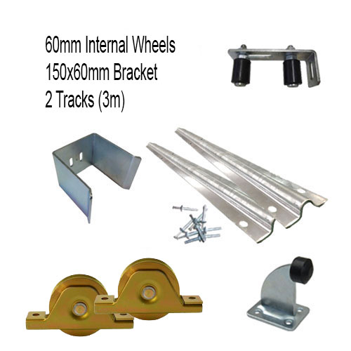 DIY Sliding Gate Kit - 60mm Internal Wheels x Small Bracket x 2 Tracks