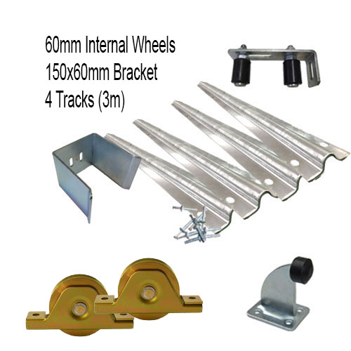 DIY Sliding Gate Kit - 60mm Internal Wheels x Small Bracket x 4 Tracks