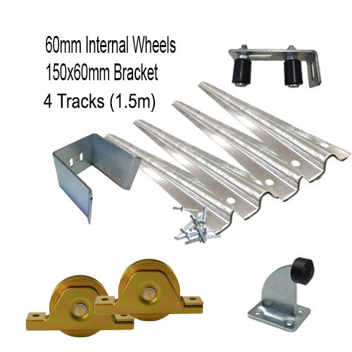 DIY Sliding Gate Kit - 60mm Internal Wheels x Small Bracket x 4 Tracks (1.5m)