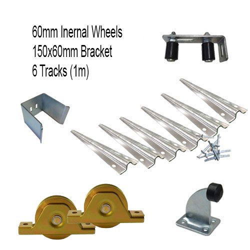 DIY Sliding Gate Kit - 60mm Internal Wheels x Small Bracket x 6 Tracks (1m)